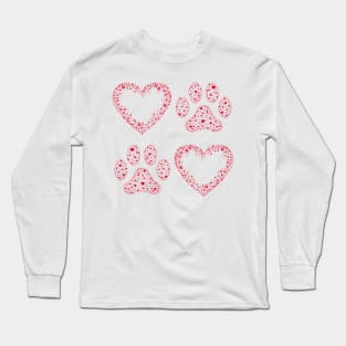 Red Animal Paw and Heart Long Sleeve T-Shirt